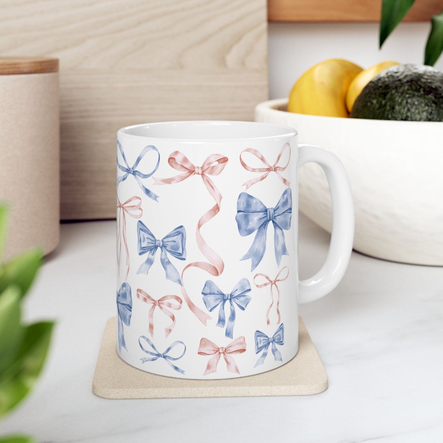Pastel Bow Coffee Cup – Coquette Aesthetic Mug with Pink & Blue Bow